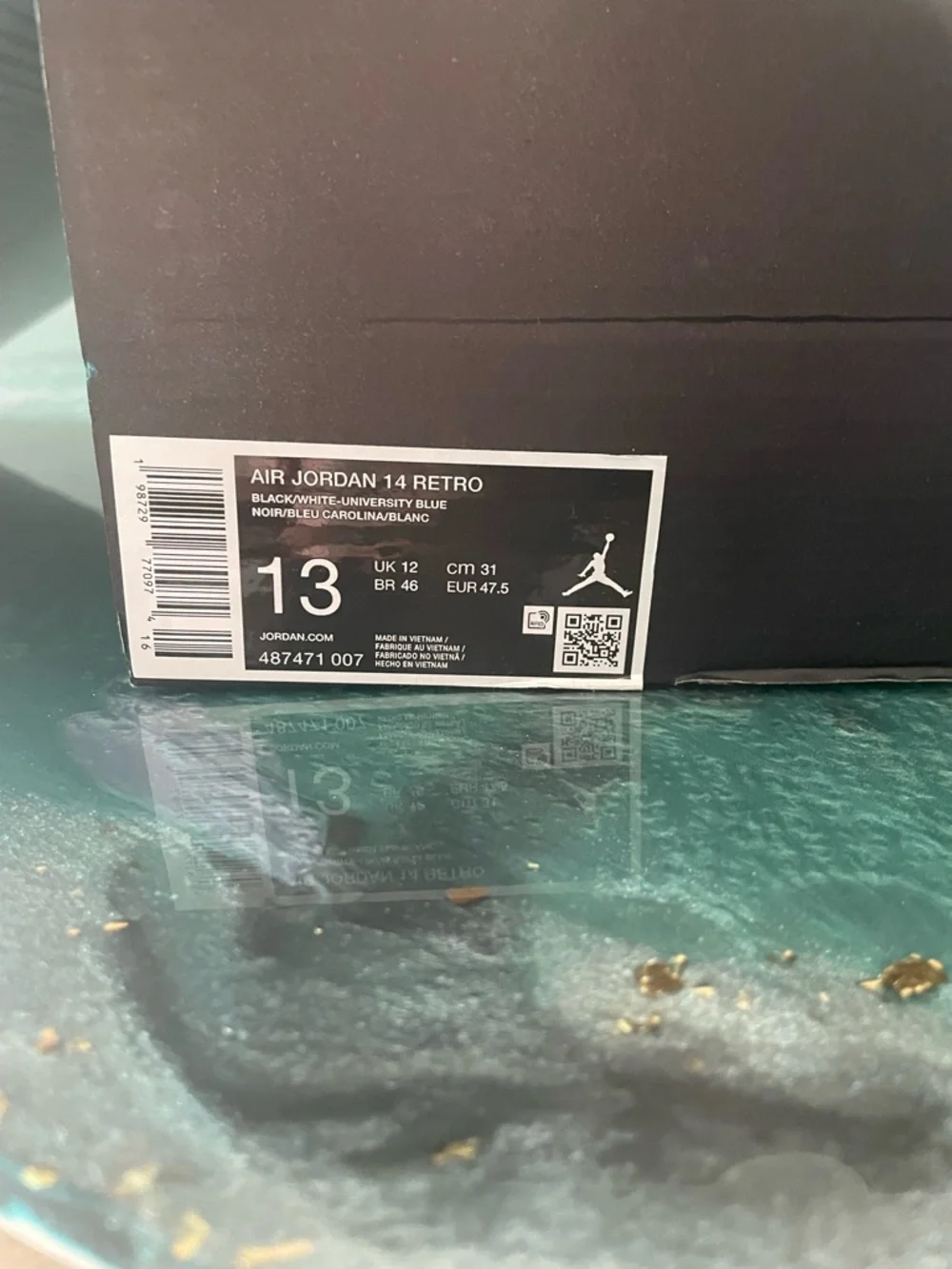 Air Jordan 14 Retro Men’s Black and University Blue Retro Sneakers - Picture 10 of 12